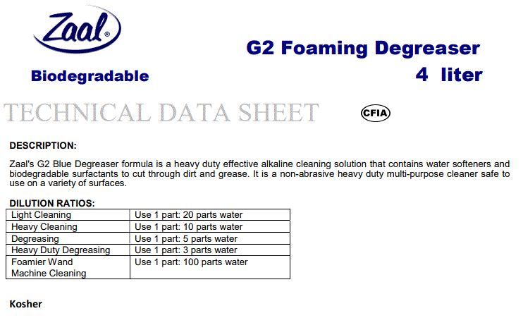 DEGREASER ZAAL G2 BLUE HEAVY DUTY DEREASER 4L