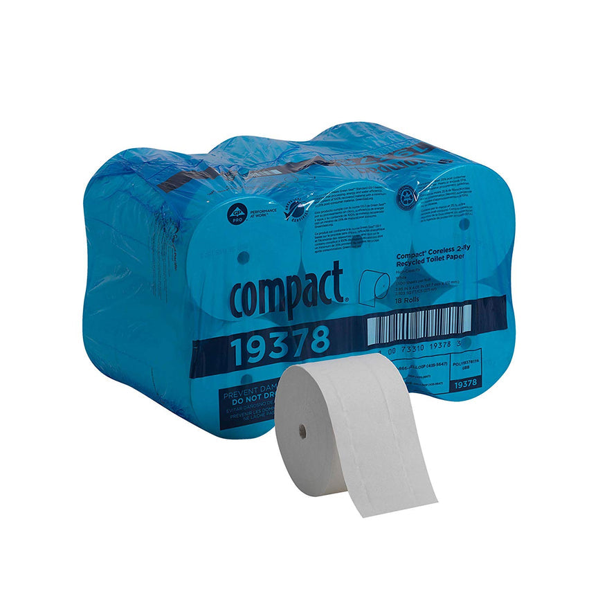 CORELESS STANDARD ROLL TOILET PAPER 18 ROLLS GEORGIA PACIFIC 19378 COMPACT 2 PLY 1500 SHEETS