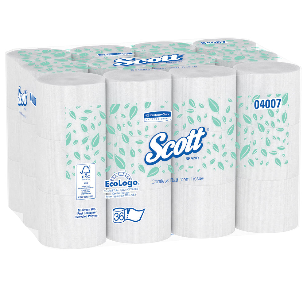 CORELESS STANDARD ROLL TOILET PAPER 36 ROLLS SCOTT 04007 STANDARD 2 PLY 1000 SHEETS