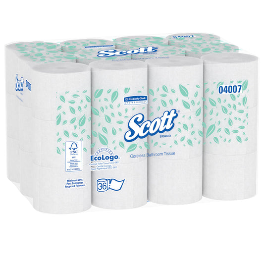 CORELESS STANDARD ROLL TOILET PAPER 36 ROLLS SCOTT 04007 STANDARD 2 PLY 1000 SHEETS