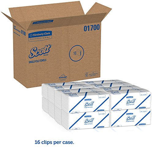 SINGLE FOLD SCOTT KC PROFESSIONAL HAND TOWEL WHITE 16 PACKS X 250 SHEETS 01700