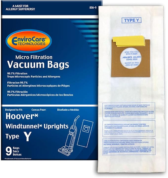 UPRIGHT HOOVER TEMPO VACUUM CLEANER BAGS TYPE Y 9 BAGS