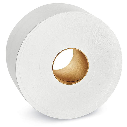 JUMBO ROLL MINI TOILET PAPER 750 FEET 2 PLY 12 ROLLS 2.4" CORE