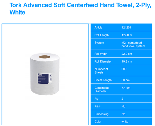 CENTERPULL PAPER TOWEL HQ TORK 2 PLY 121201 590 SHEETS